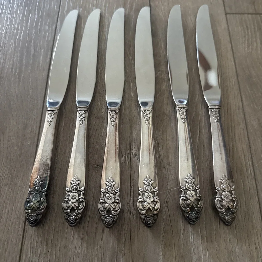 Set of 6 Oneida DISTINCTION Dinner Knives Silver‎ Plate Prestige 1951 Flatware